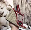 Y Lüks Marka Kadın Sandalet Hakiki Deri 12 cm Takozlar Topuk Kadın Ayakkabı Yüksek Topuklu Seksi Tasarımcı Sandalet Geri Kayış 42