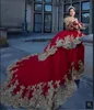 Красное золото аппликация Vestidos de 15 Anos Quinceanera платья 2020 холодное плечо кристалл бисером кружева слои принцессы бальные платья PROM сладости 16