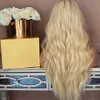 Mode Hair Blonde Ombre Lace Front Wig Syntetisk 26in Long Natural Wave Paryker med mörk rot för Kvinnor Värmebeständig fiber 180 Densitet