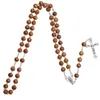 Nuove perline di legno Catene lunghe Collana di rosario cattolico per donne e uomini Cristiani Gesù Vergine Maria Croce crocifisso Ciondolo Gioielli di moda