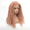 Cheap Deep Curly Lace Front Wig Colors Hair Heat Resistant Fibers Synthetic Lace Front Wig Glueless Half Hand Tied for All Women