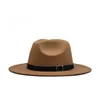 Autumn Winter Flat Brim Wool Feel Fedora Hats z klamrą Jazz Formal Hat Panama Cap Hat Men Men Women Brim Fel Felt Hat221z