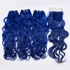 New Arrive Wet and Wavy Blue Hair Extensions 3Pcs With Lace Closure Brazilian Virgin Hair Blue Water Wave Hair Bundles With Top Closure