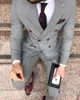 Newest Double-Breasted Light Grey Groom Tuxedos Peak Lapel Men Suits 2 pieces Wedding/Prom/Dinner Blazer (Jacket+Pants+Tie) W776