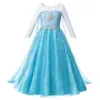 Clearance Princess Beadings Blue Dress Up Kläder Tjej med Long Cloak Pagant Ball Gown Kids Deluxe Fluffy Bead Halloween Party Costume By1