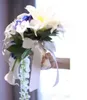 2018 High Set White Calla Lily Blue Rose Hydrangea Diy Pearl Crystal Brosch Waterfall Wedding Bridal Bouquet8029073