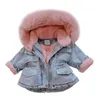 2019冬の女の赤ちゃんデニムジャケットプラスベルベット本物のフェイクファーフリース温かい幼児アウターウェアコートキッド幼児パーカウィンドブレーカー