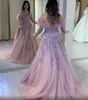 2020 Arabe Aso Ebi Blush Rose Perlé 3D Floral Appliques Robes De Soirée Plume A-ligne Robes De Bal Sexy Formelle Partie Deuxième Robes ZJ322