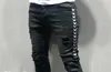 Fashion-magro longo desenhista mens jeans faca fita painéis fina de lápis slim calças de rua Hip-Hop Mens Calças