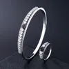 Handgefertigtes neues klassisches Modeschmuck-Set aus 925er-Sterlingsilber mit Goldfüllung, runder Blumen-Armreif für Damen, Hochzeit, offener Ring als Geschenk für Liebhaber