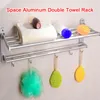 Racks Towel Rack Double Towel Rack Bar DoubleLayer Punching Convenient Multifunctional Foldable Organizer Wall Mount Hook