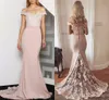 Sexig utanför axeln Mermaid Bridesmaid Dresses Lång 2021 Arabiska Lace Appliqued Maid of Honor Gowns Plus Storlek Bröllop Gästklänning Al6272