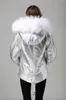 Meifeng Marke weißer Kapuzenpullover mit Pelzbesatz Frauen für Parkas Damenmäntel weißes Kaninchenfellfutter silberne lange Parkas