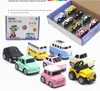Diecast Alloy Mini Cartoon Bus Modell leksak, söt sportbil med dragkedja, uppsättning av 8 st, julkid födelsedag pojke gåvor, samla, 2-1