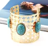 Groothandel-luxe ontwerper geometrische mooie turquoise steen holle verstelbare open manchet Bangle armband voor de vrouw