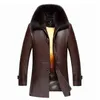 メンズ本物のウサギの毛皮のジャケットミディアム長い毛皮のコート冬の服革オーバーコート厚い暖かい雪のアウターウェアトップスプラスサイズM-4XL