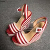RonticNew Kvinnor Plattform Sandaler Wedges High Heels Sandaler Öppna Toe Gorgeous Red Striped Party Shoes Women US Plus Size 5-15