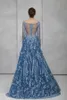 Tony Ward 2020 Abiti da sera con scollo a V profondo Una linea Appliques Abito da ballo a maniche lunghe Designer Sweep Train Custom Sexy Robes De Soire326I