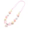 Charming snowflake pendant girls necklace blue/pink chunky beaded necklace baby pearl bubblegum jewelry rope chain
