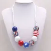 New Fashion 4th July USA style kids children bubblegum beads necklace adjustable rope jewelry for baby girls gift