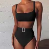 Sexy Bandeau Bikini Set 2020 Solid Różowy Stroje Kąpielowe Kobiety Wysokiej Talii Swimsuit Kobiet Pas Kitnitur Kąpielowy Summer Bathers Biquini Nowy