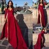 Sexy Burgundia Linia Suknia Wieczorowa 2019 Off Ramię Długie Rękawy Formalne Party Prom Dresses High Slit Pagewew Suknie Custom Made