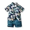 소년 의류 어린이 아기 소년 디자이너 의류 정장 여름 꽃 넥타이 셔츠 + 반바지 2PCS 복장 2-6Y에 대한 아이들 의상