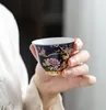Enamel Pastrol Tea Cup Porcelain Carving Teacup Flower Bird Tea Master Bowl Vintage Home Decor