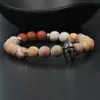 Men Sparta Helmet Jewelry Stainless Steel Wolf & Lion Head Bracelets Wholesale 8mm Natural Stone Beads Fatima Hand Hamsa Skull Bracelet