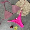 Bikini sexy hangend sling split badpak strand helder diamant hoge taille wit roze zwart 01