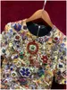 Europäische und amerikanische Damenbekleidung 2020 Sommer neuer Stil Fünf-Minuten-Ärmel Retro-Druck schwere Nagelperlen Modisches Kleid