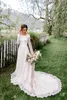 Vintage Lace A-line Modest Wedding Dresses With Sheer Long Sleeves Round Neck Corset Back 2020 New A-line Modest Bridal Gowns With Sash