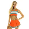 Cheerleading Women Cheerleader Costume Cheer Uniform Suit Cosplay Rave Outfit V Neck Sleeveless Crop Top With Mini Pleated Skirt For Dancing