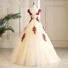 Mörkröd Applique Ball Gown Prom Sweet 16 Klänningar 2019 Kortärmad Korg Korsett Tillbaka Evening Gowns Vestidos de Quinceanera Party Dress