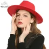 WELROG Black Red Fedora Hats For Women Imitation Wool Fedoras Panama Felt Hat Winter Men Jazz Hats Trilby Chapeau Femme Caps Y200103