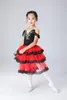 Vêtements de scène noir rouge Tulle Ballet Costume femmes robe espagnole pour adultes filles enfant danse longue romantique Tutu Performance Costumes1