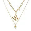 Wholesale- jewelry women mens multilayer pearl initial letter necklaces iced out chains pendant necklace jewelry NZ431-X