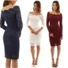 Knee-length Lace Dress Women Summer Long Sleeve Dresses Sexy Wine Red Elegant Party Off Shoulder Dress For Women Pencil Vestidos MX200508