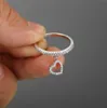 Cute Love Heart Dangle Thin Rings For Women Rose Gold Silver Color White Zircon Wedding Ring Stacking Daily Jewelry
