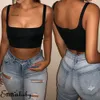 Sexy Femmes solides Tanks Strappy Vest Crop Top Summer manches Slash Tanks Neck Beach Femmes Sport Débardeurs