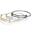 fashion Six-sided rhombus push-pull adjustable size bangle DIY Stainless steel jewelry European charm bracelet