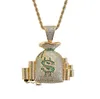 Gratis postbezorging van zirkoon ketting sieraden met hip-hop dollar symbool geld tas hanger