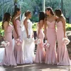 ピンクの恋人の長い花嫁介添人のドレス2019夏のフリルのサテンの人魚のメンダーメイドメイドのメイドウェディングプラスサイズの花嫁介添人ドレス