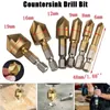 2022 New 6 Pcs Countersink Drill Bit Set 1/4'' Hex Shank HSS 5 Flute Countersink 90 Degree Wood Chamfering Cutter Chamfer 6mm-19mm Woodworking hole