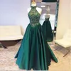 Nuovo vestito da sera in rilievo una linea raso verde scuro Prom Dresses Halter 2020 vestidos de noche de fiesta largos elegantes