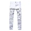 Jeans Men White Cotton Letter Print High Elasticity Slim Jean Pants Washed Mid Waist Straight Zipper Trousers Casual 28-42