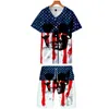 Amerikaanse Dag Mannen Designer Tshirt Sets Nationale Vlag Print Losse 3D Dunne Trainingspunten Mode Trend Stedelijke Casual V-hals Korte Mouwpakken