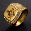 18k Gold 316L Stainless Steel Freemasonry Ring Compass Square Masonic Mason Custom Masonic Emblem Signs Class Rings With Crystal Stones