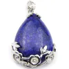 Kadınlar Kolye için Luckyshien YENİ El Yapımı Doğal Lapis Lazuli Kolye Vintage Gümüş Şık erik çiçek kolye kolye Takı