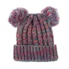 Kid-Häkelarbeit Beanies Hut-Mädchen-weiche Doppel Bälle Winter warmer Hut 12 Farben im Freien Baby-Pompom Ski Caps Epacket